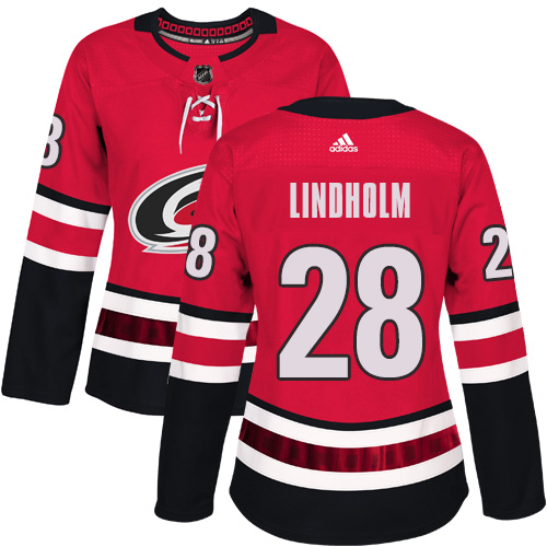 Adidas Carolina Hurricanes 28 Elias Lindholm Red Home Authentic Women Stitched NHL Jersey